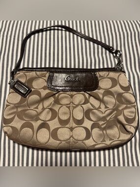 Coach Khaki and Brown Signature Wristlet